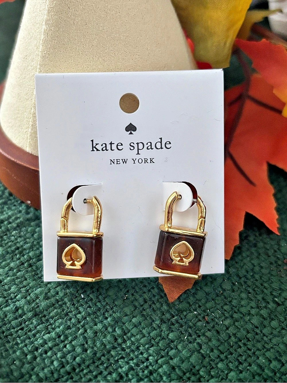 kate spade new york Lock and Spade Tortoise Padlock Earrings Gold & Brown